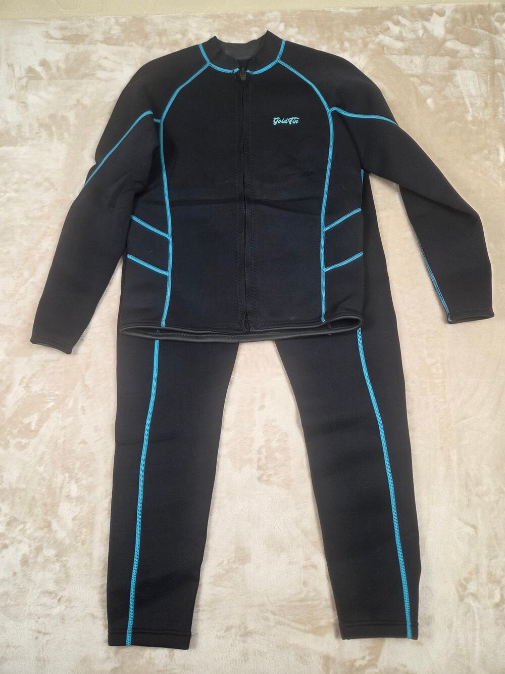 Goldfin Women's 2-Piece Wetsuit Set 2mm Neoprene Jacket & Pants Black Cyan